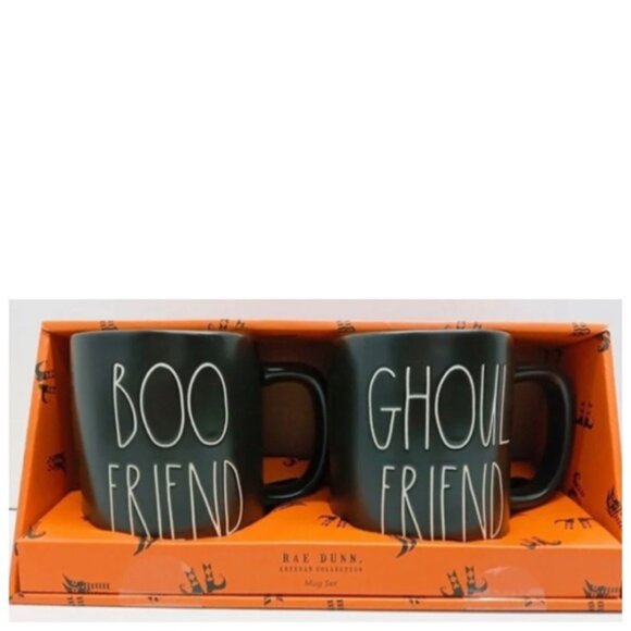 NEW Rae Dunn Black & White Boo Friend & Ghoul Friend Mug Set 👻 - Picture 2 of 3